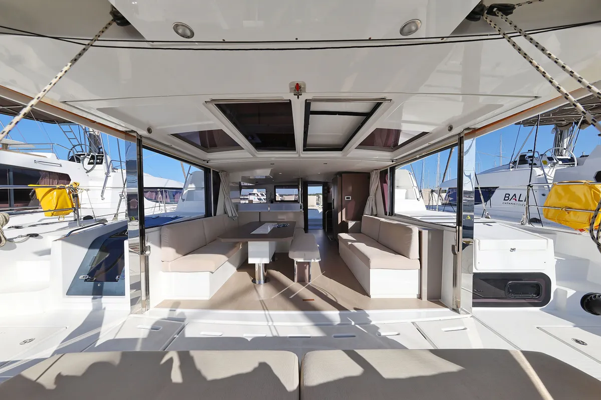 Deck of Acrux, a Bali 4.6 catamaran at Grad Biograd na Moru, Croatia