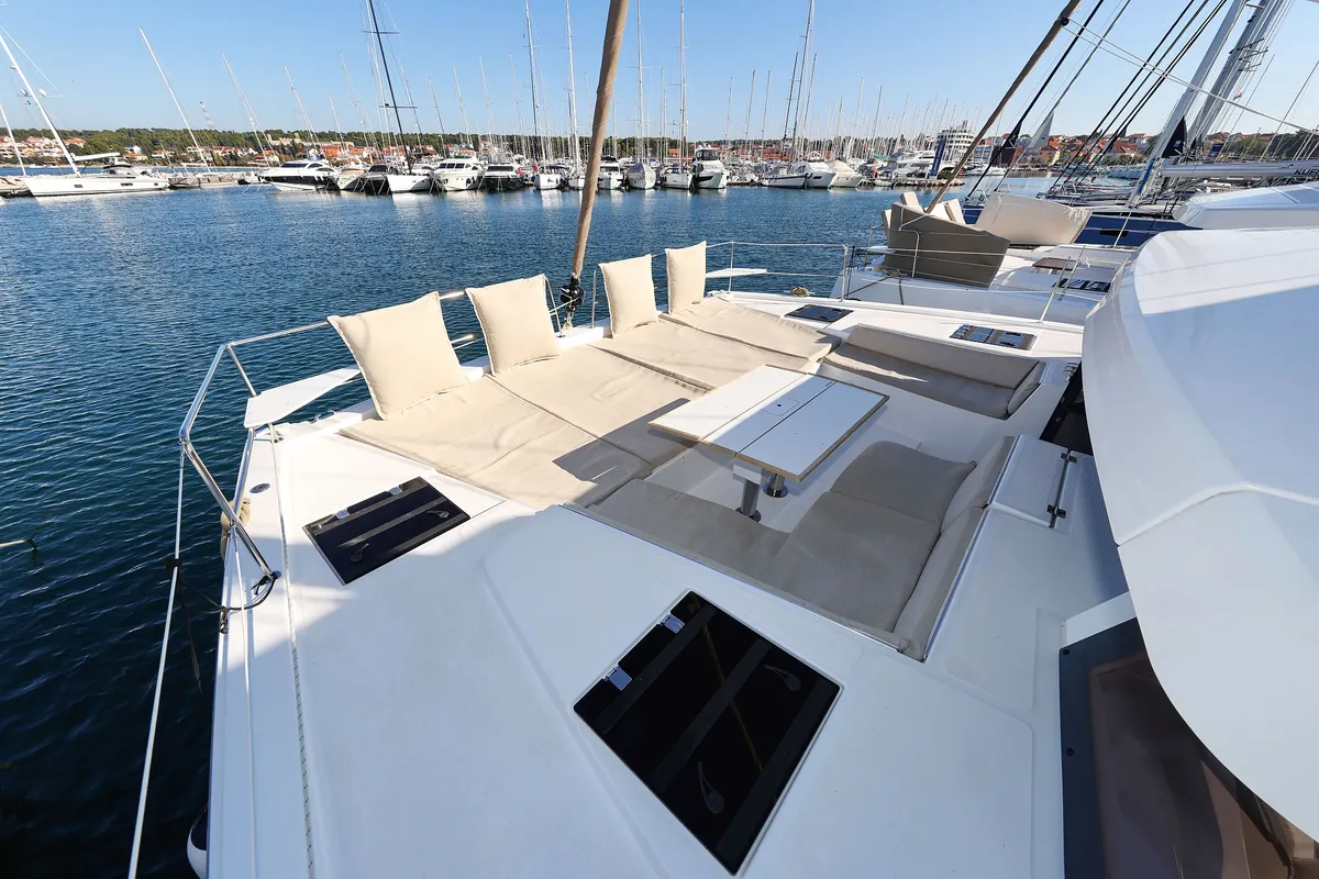 Deck of Acrux, a Bali 4.6 catamaran at Grad Biograd na Moru, Croatia