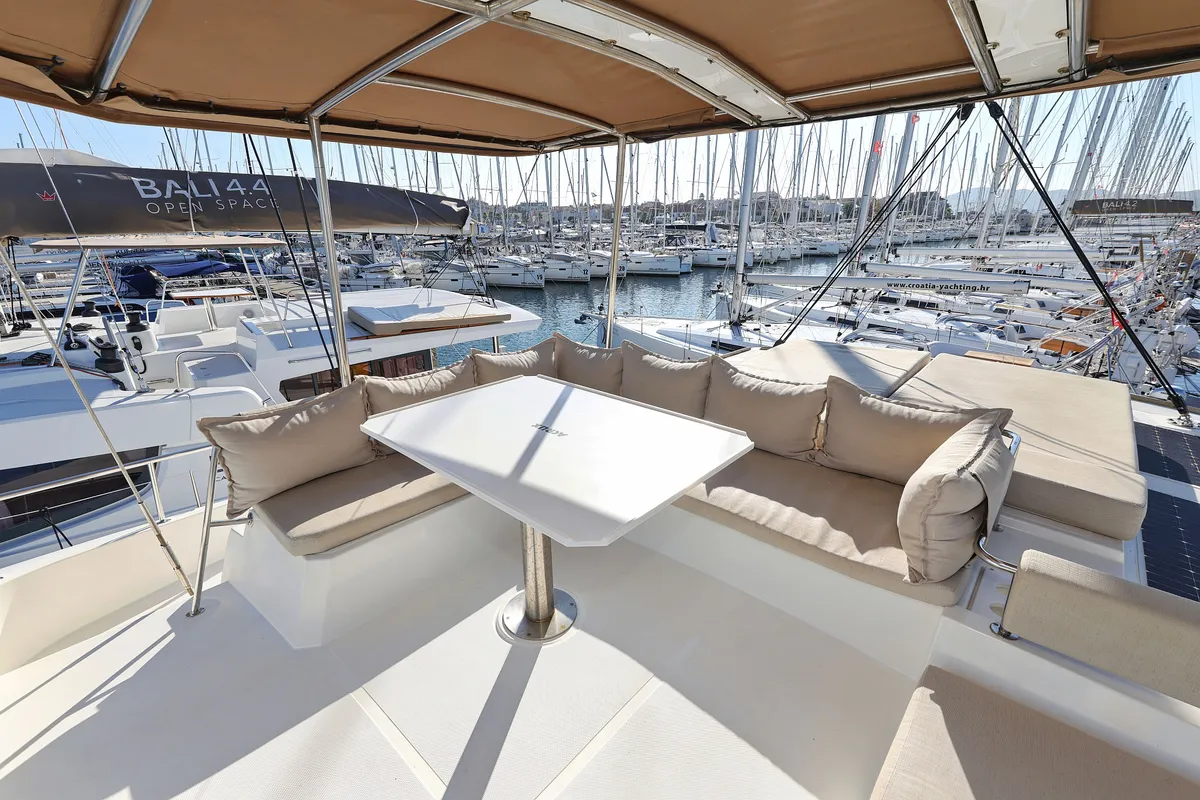 Deck of Acrux, a Bali 4.6 catamaran at Grad Biograd na Moru, Croatia