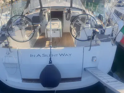 Cockpit of In A Silent Way, a Jeanneau Sun Odyssey 519 sailboat at Tropea, Italy