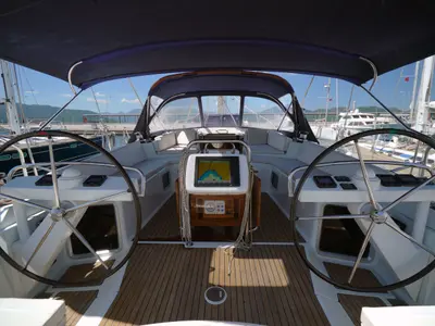 Cockpit of Summerdream, a Jeanneau 57 sailboat at Marmaris, Turkey