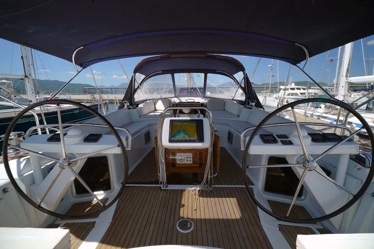 Cockpit of Summerdream, a Jeanneau 57 sailboat at Marmaris, Turkey