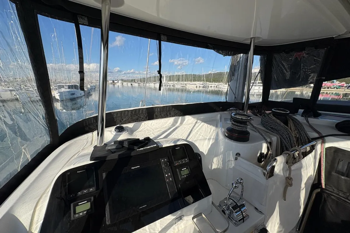 Cockpit of Free Spirit, a Lagoon 42 catamaran at Općina Sukošan, Croatia
