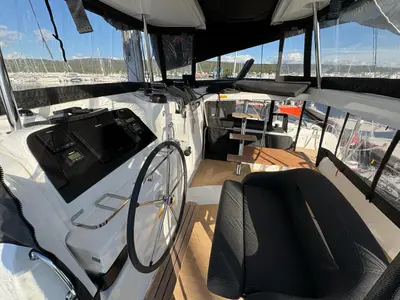 Cockpit of Free Spirit, a Lagoon 42 catamaran at Općina Sukošan, Croatia
