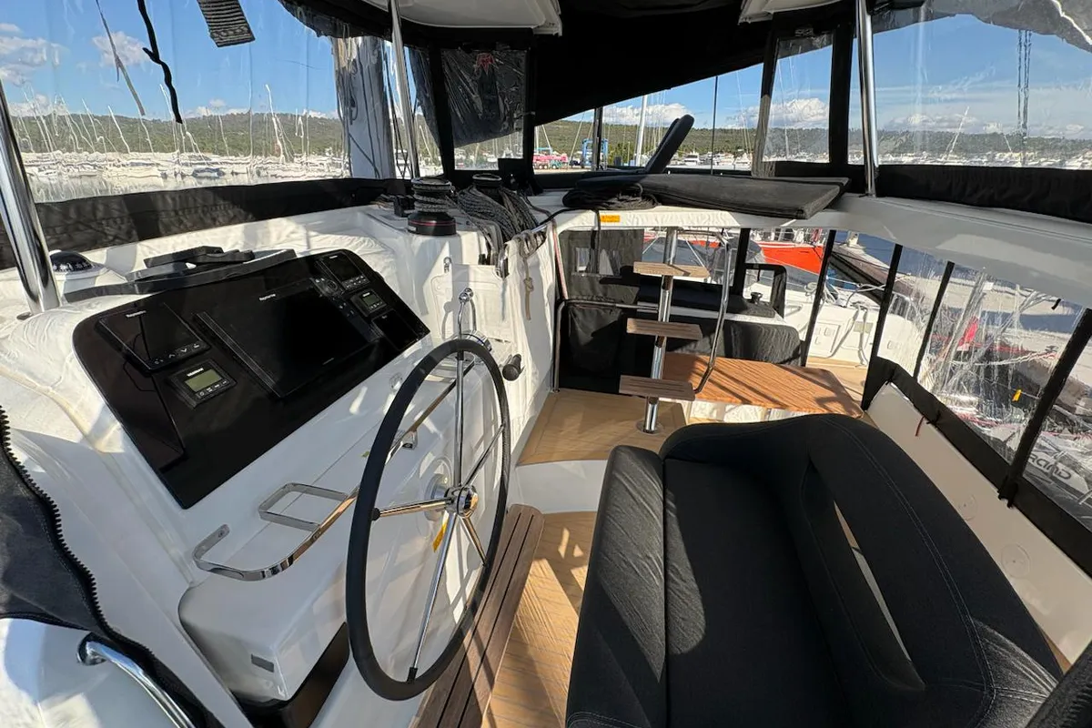 Cockpit of Free Spirit, a Lagoon 42 catamaran at Općina Sukošan, Croatia