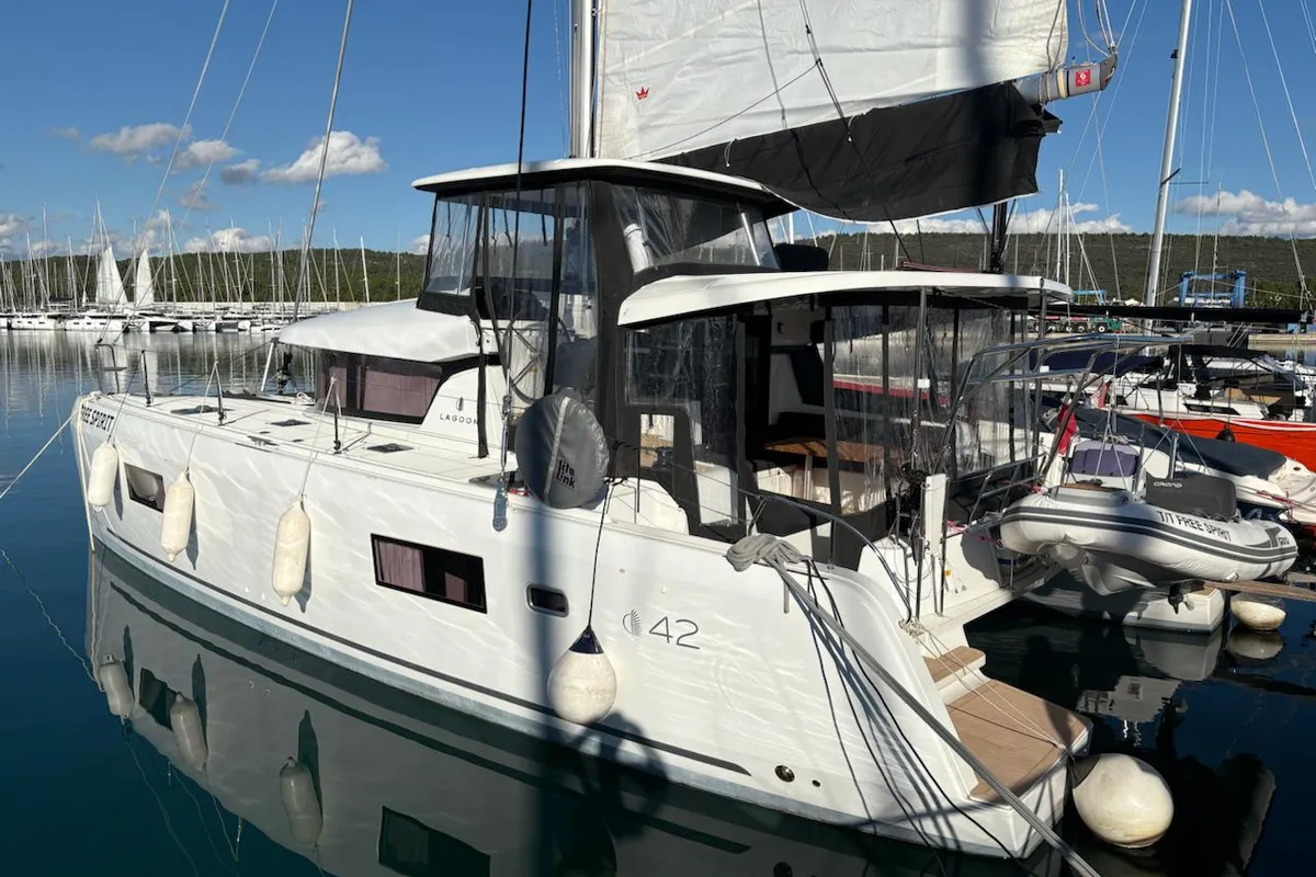 Exterior view of Free Spirit, a Lagoon 42 catamaran at Općina Sukošan, Croatia