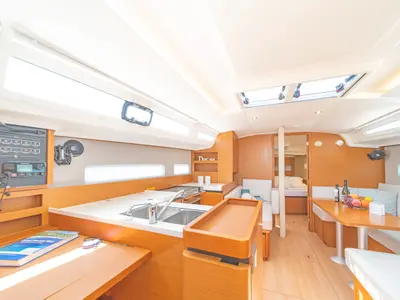 Galley of Sea Whisper, a Jeanneau Sun Odyssey 410 sailboat at Volos Municipality, Greece
