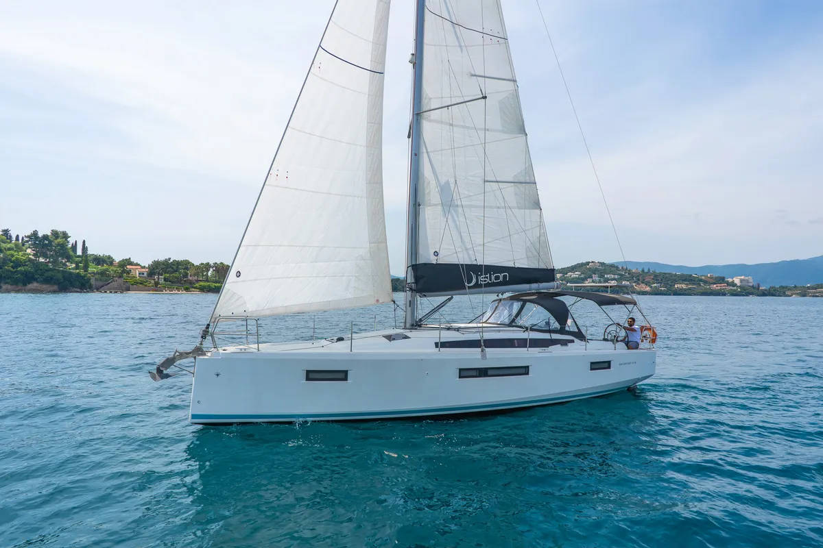 Exterior view of Sea Whisper, a Jeanneau Sun Odyssey 410 sailboat at Volos Municipality, Greece
