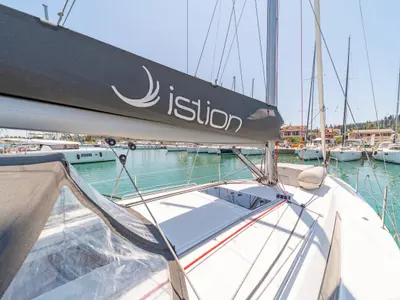 Deck of Sea Whisper, a Jeanneau Sun Odyssey 410 sailboat at Volos Municipality, Greece