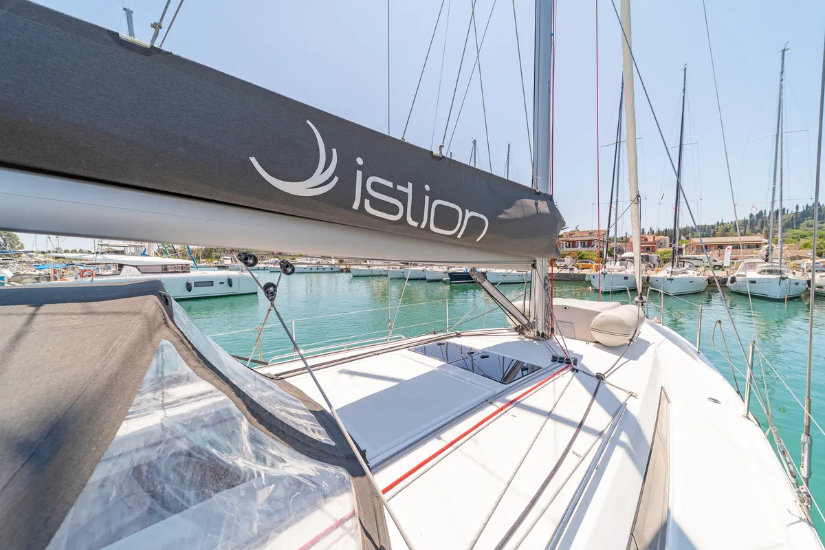 Deck of Sea Whisper, a Jeanneau Sun Odyssey 410 sailboat at Volos Municipality, Greece