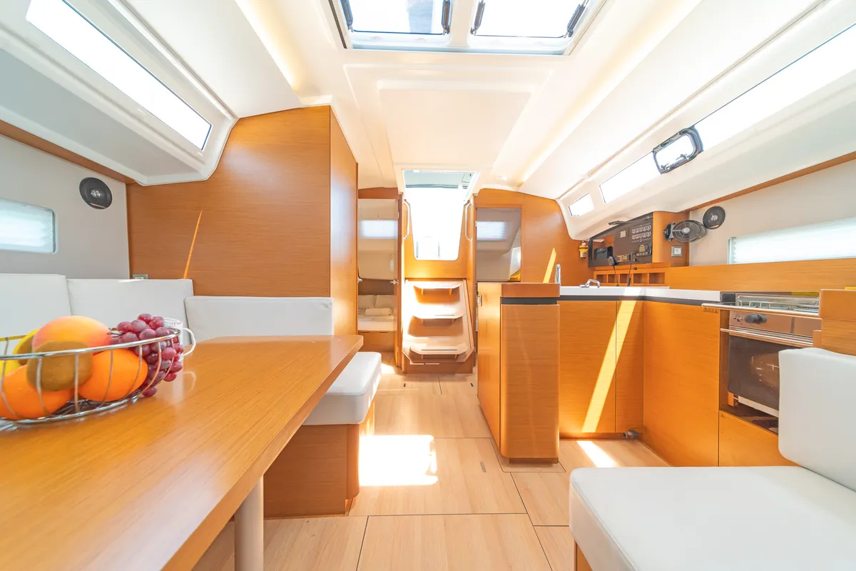 Salon of Sea Whisper, a Jeanneau Sun Odyssey 410 sailboat at Volos Municipality, Greece
