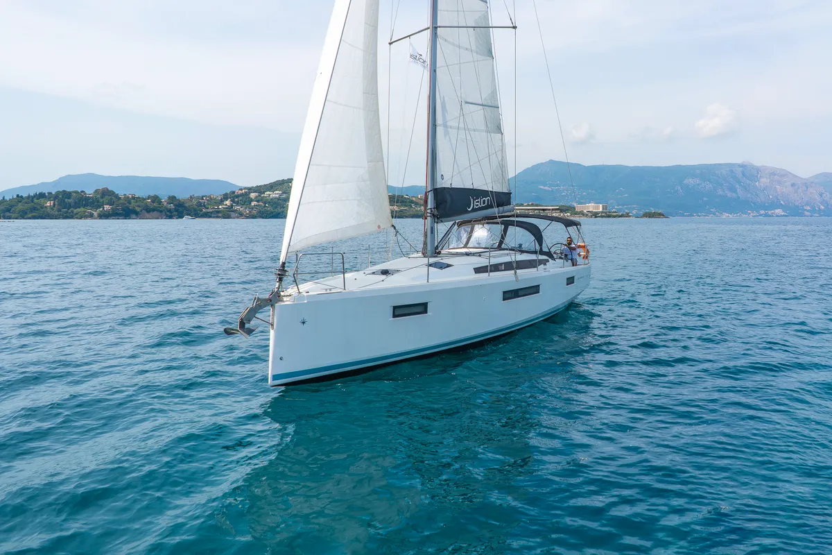 Exterior view of Sea Whisper, a Jeanneau Sun Odyssey 410 sailboat at Volos Municipality, Greece