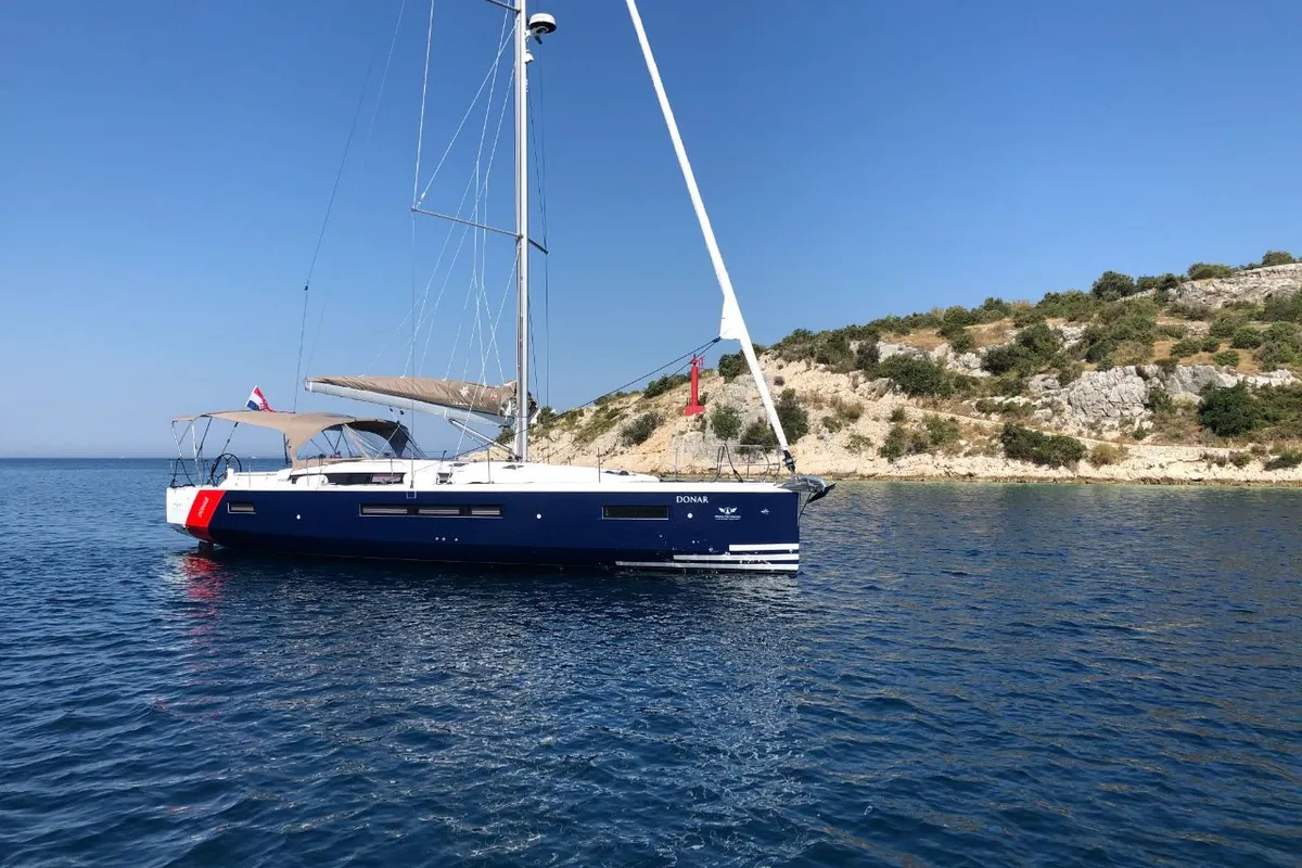 Exterior view of Donar, a Jeanneau Sun Odyssey 490 sailboat at Primošten, Croatia