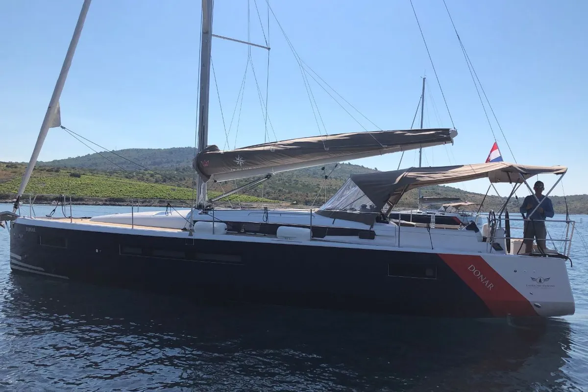Exterior view of Donar, a Jeanneau Sun Odyssey 490 sailboat at Primošten, Croatia