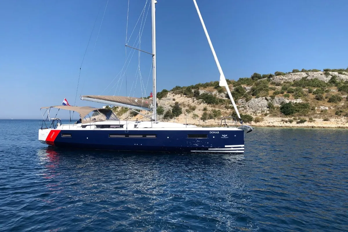 Exterior view of Donar, a Jeanneau Sun Odyssey 490 sailboat at Primošten, Croatia