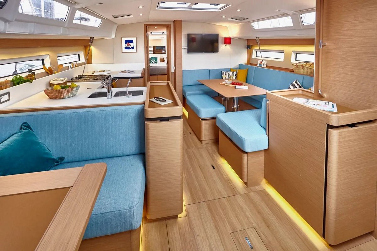 Salon of Donar, a Jeanneau Sun Odyssey 490 sailboat at Primošten, Croatia