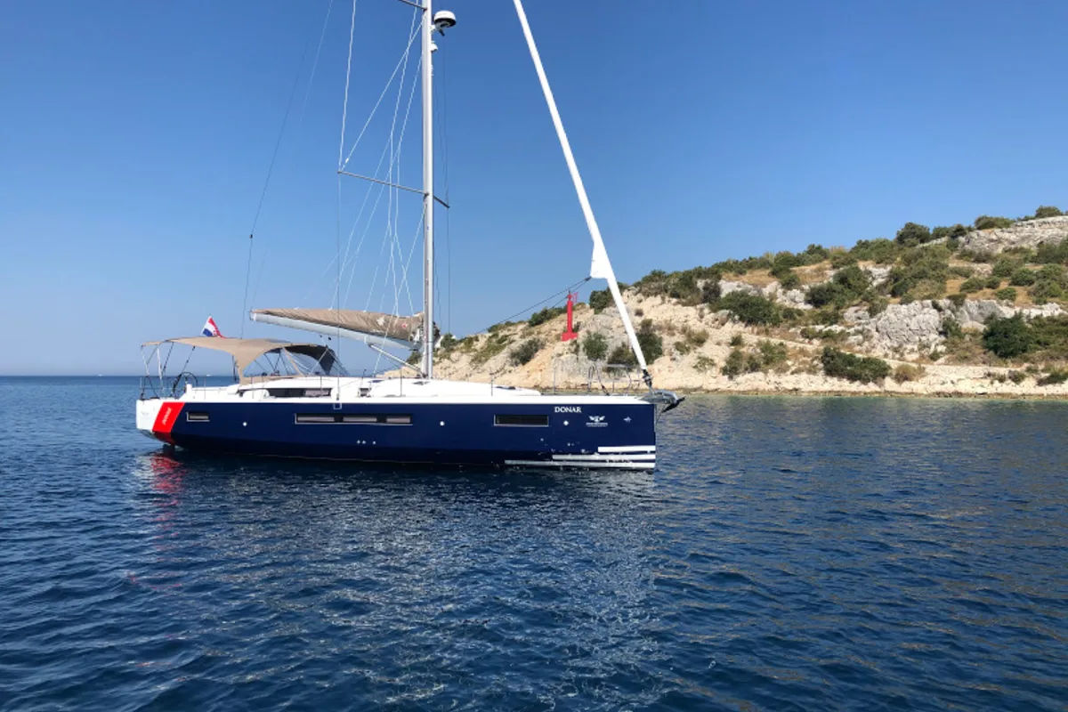 Exterior view of Donar, a Jeanneau Sun Odyssey 490 sailboat at Primošten, Croatia