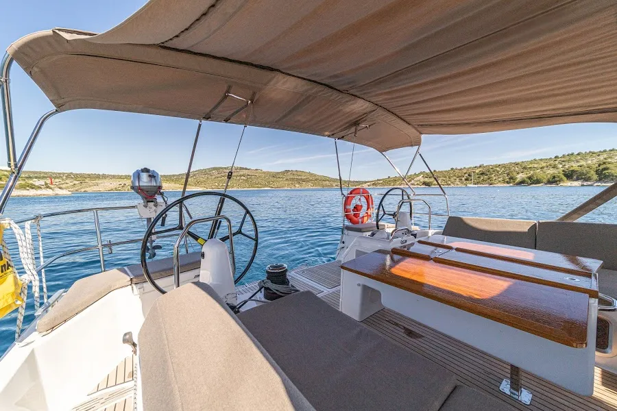 Cockpit of Donar, a Jeanneau Sun Odyssey 490 sailboat at Primošten, Croatia