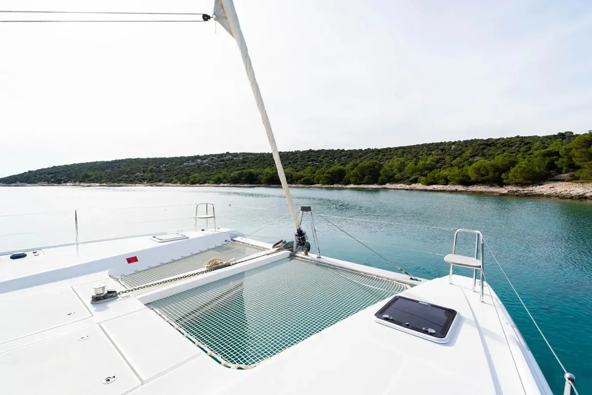 Deck of Maximus, a Lagoon 42 catamaran at Grad Pula, Croatia