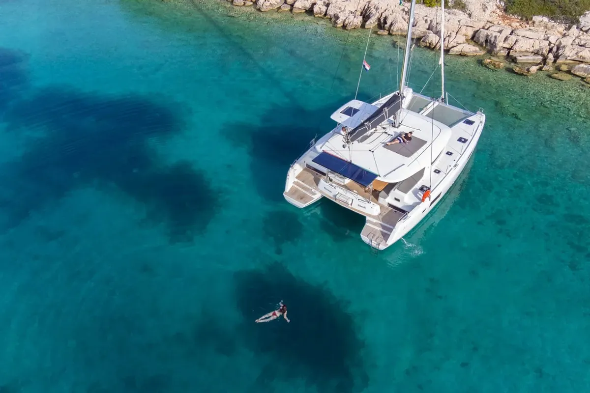Exterior view of Maximus, a Lagoon 42 catamaran at Grad Pula, Croatia