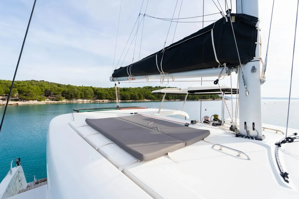 Deck of Maximus, a Lagoon 42 catamaran at Grad Pula, Croatia