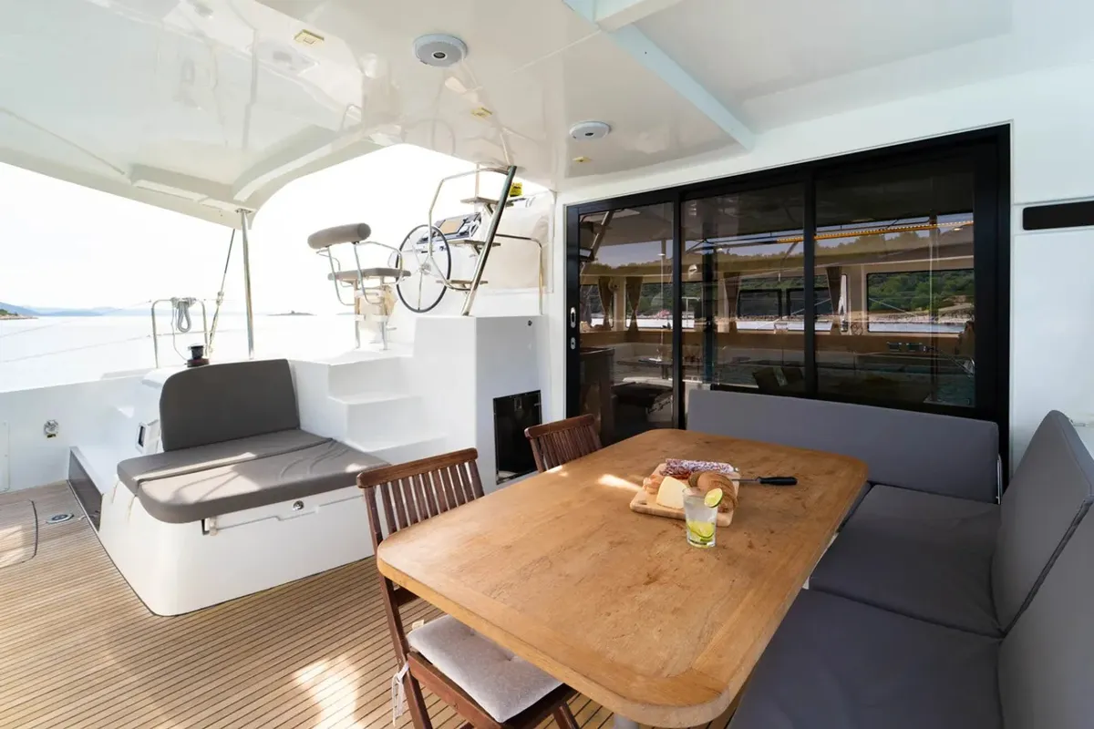 Deck of Maximus, a Lagoon 42 catamaran at Grad Pula, Croatia