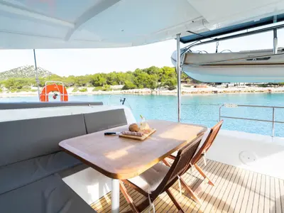 Deck of Maximus, a Lagoon 42 catamaran at Grad Pula, Croatia