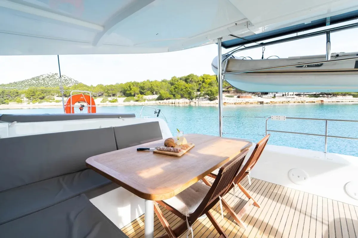 Deck of Maximus, a Lagoon 42 catamaran at Grad Pula, Croatia