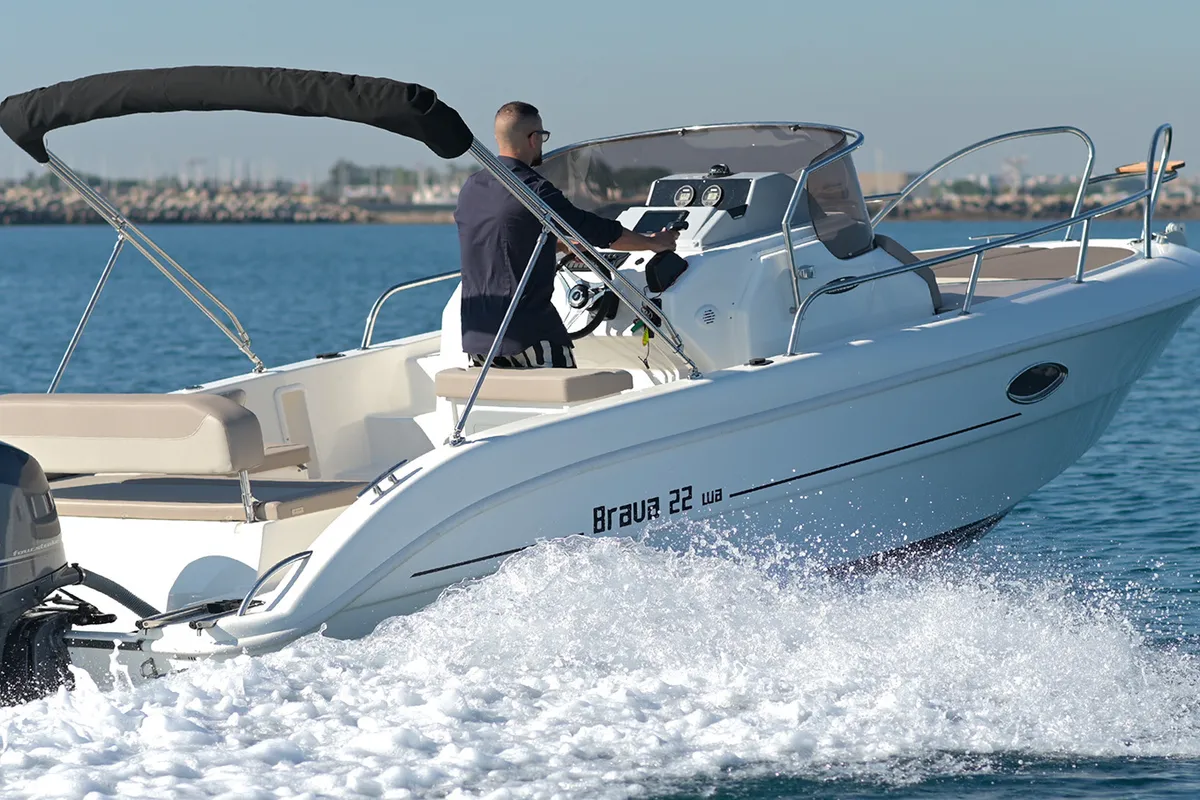 Exterior view of Mingolla Brava 22WA, a motorboat at Pula, Croatia