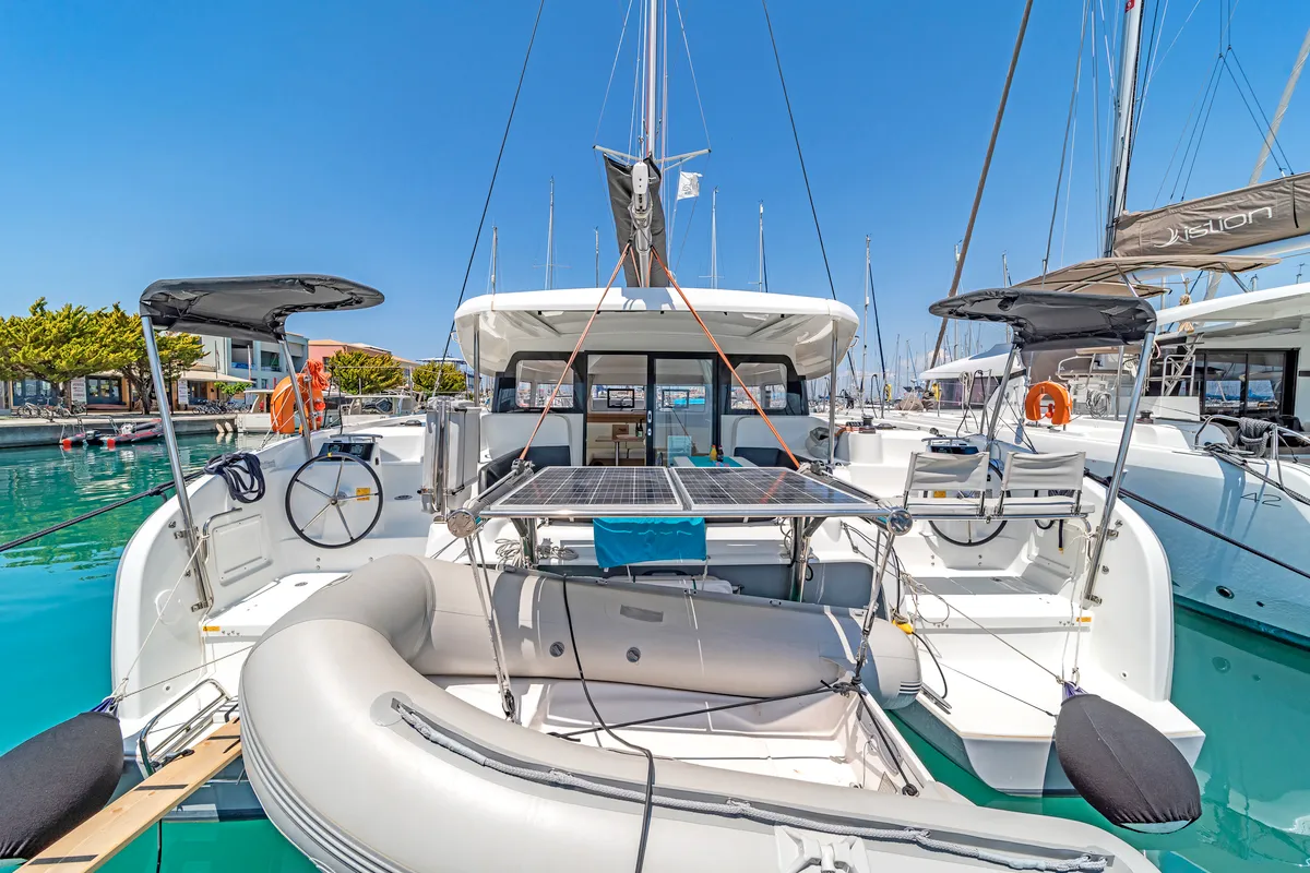 Cockpit of One Kiss, a Excess 11 catamaran at Municipal Unit of Lefkada, Greece