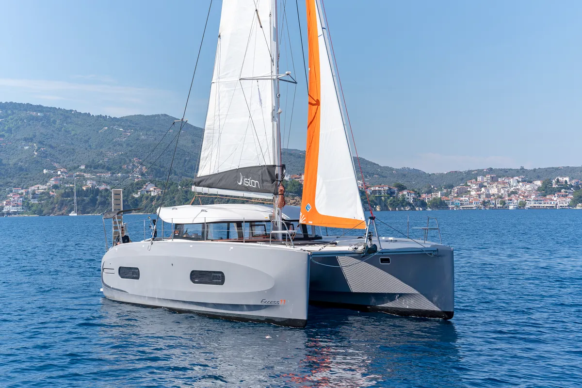 Exterior view of One Kiss, a Excess 11 catamaran at Municipal Unit of Lefkada, Greece