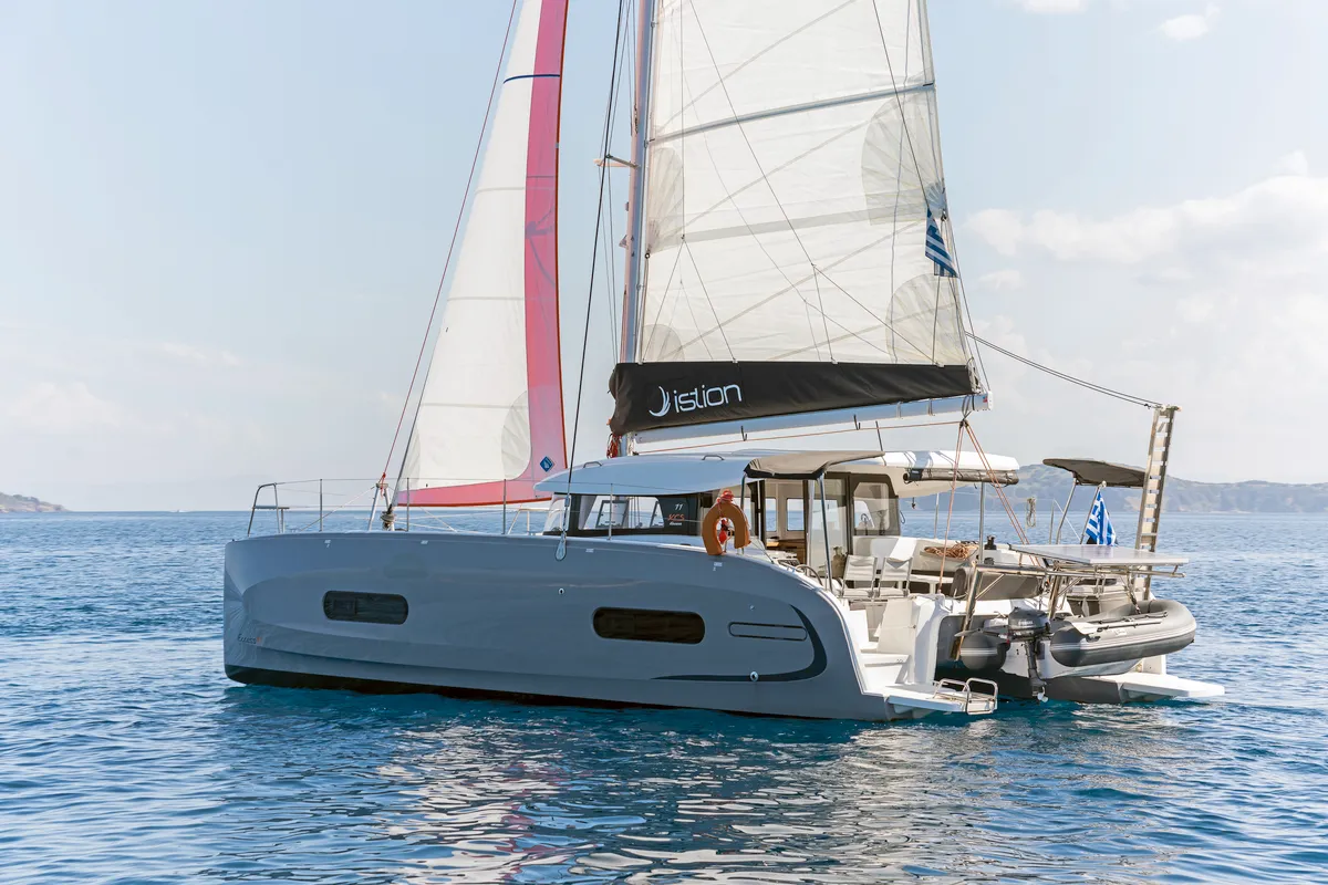 Exterior view of One Kiss, a Excess 11 catamaran at Municipal Unit of Lefkada, Greece