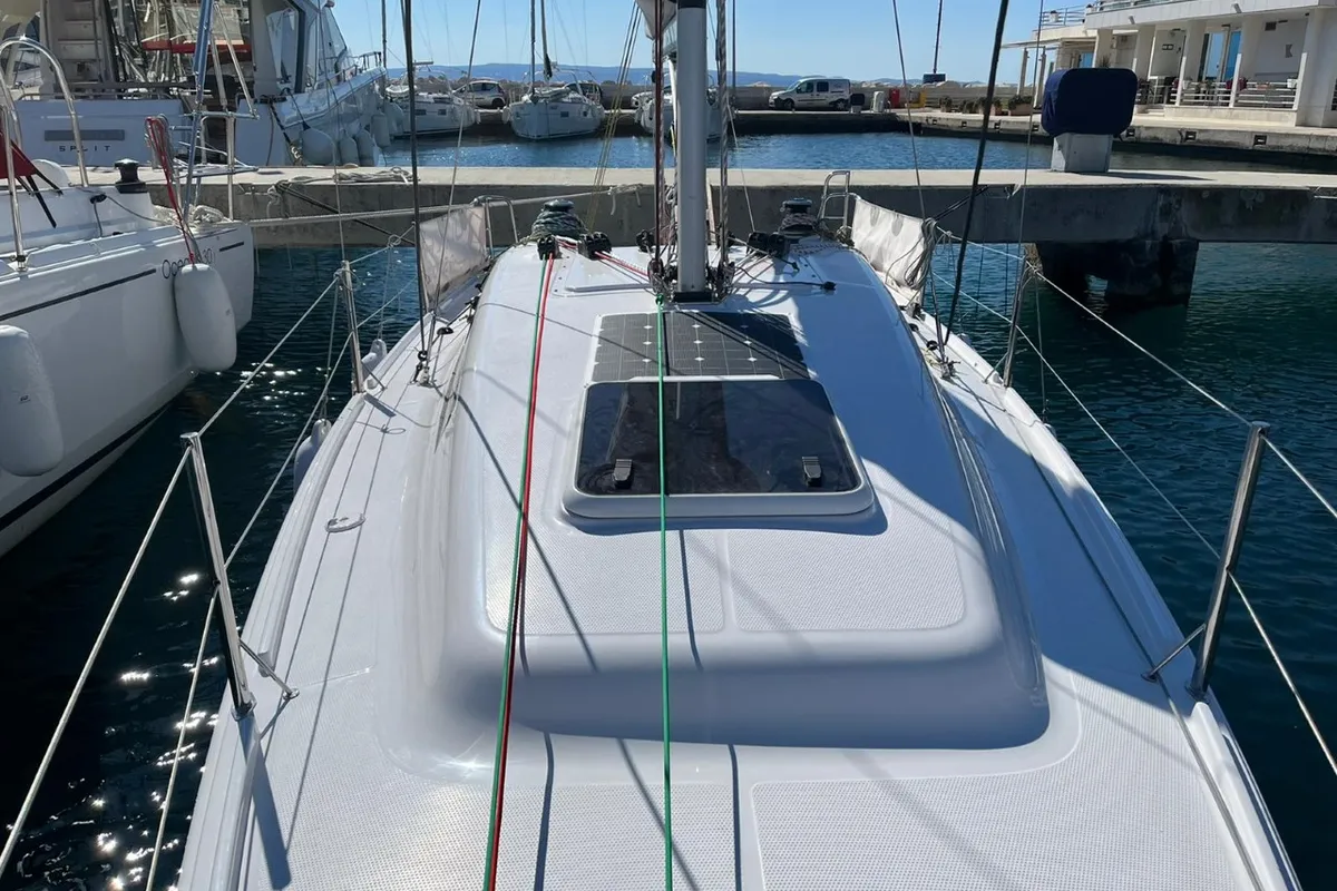 Deck of Šuferina, a Beneteau First 27 sailboat at Split, Croatia