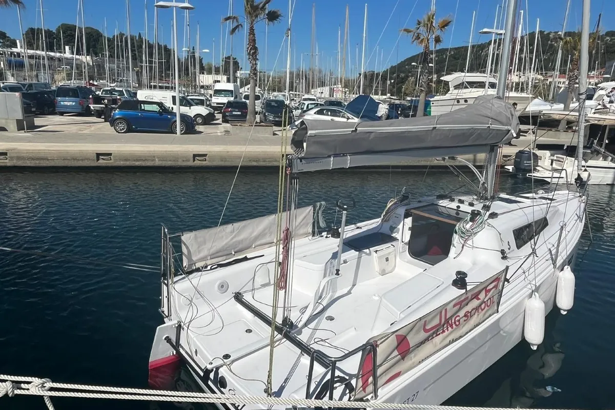 Deck of Šuferina, a Beneteau First 27 sailboat at Split, Croatia