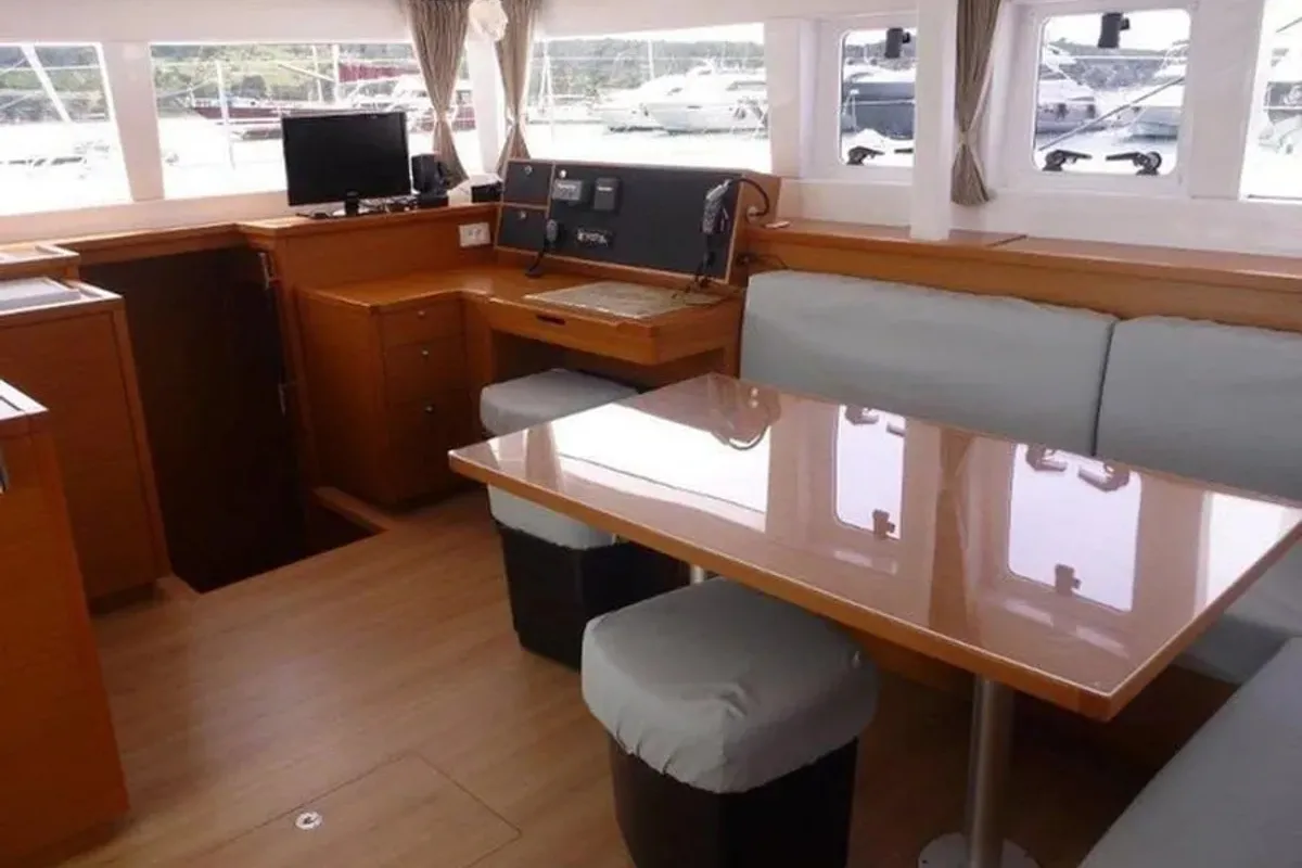 Salon of Lorena, a Lagoon 450 catamaran at Alameda, United States