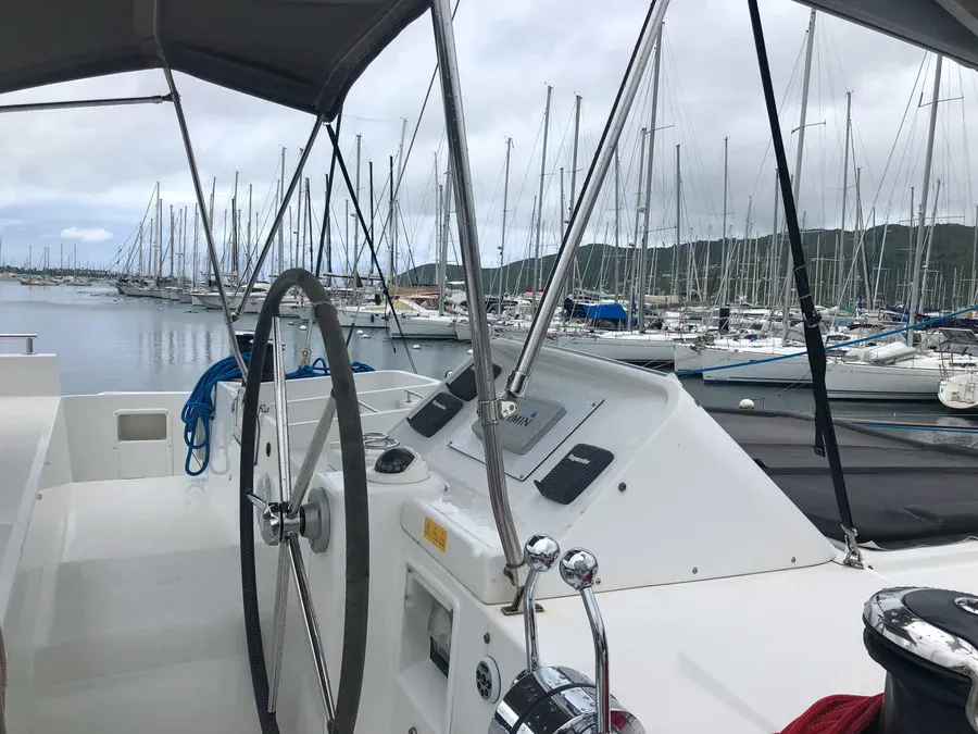 Cockpit of Lorena, a Lagoon 450 catamaran at Alameda, United States