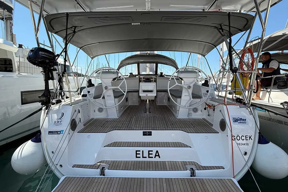 Cockpit of Elea, a Bavaria Cruiser 46 Style sailboat at Fethiye, Turkey