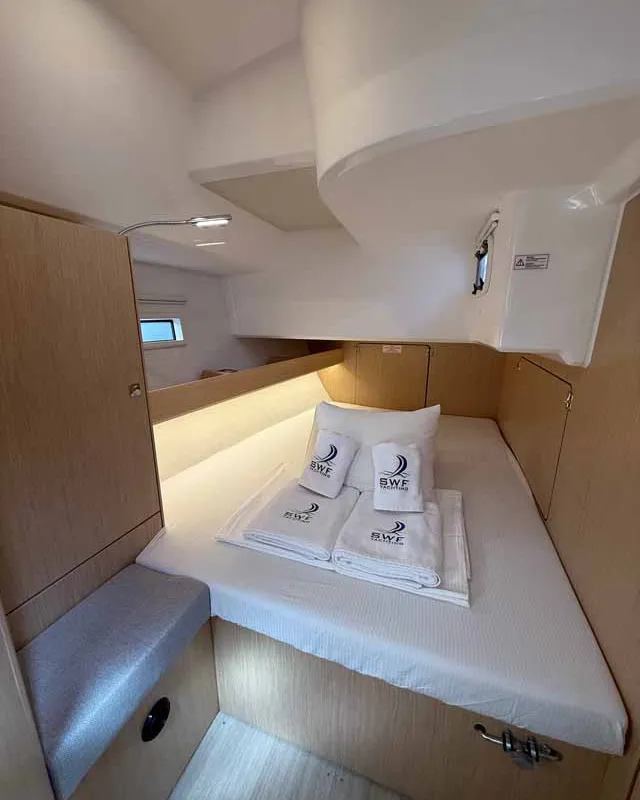 Cabin on Elea, a Bavaria Cruiser 46 Style sailboat at Fethiye, Turkey