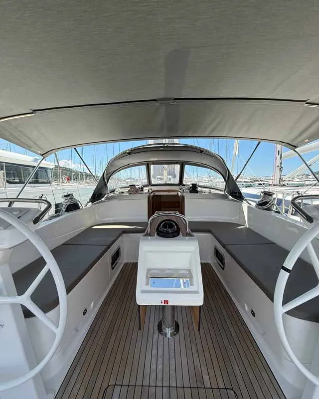 Cockpit of Elea, a Bavaria Cruiser 46 Style sailboat at Fethiye, Turkey