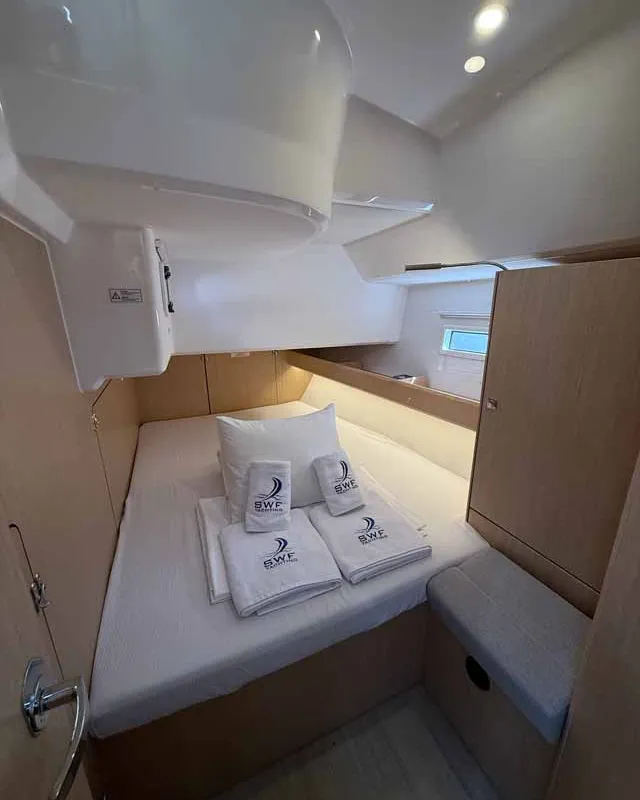 Cabin on Elea, a Bavaria Cruiser 46 Style sailboat at Fethiye, Turkey