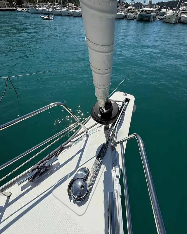 Deck of Elea, a Bavaria Cruiser 46 Style sailboat at Fethiye, Turkey