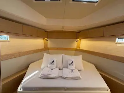 Cabin on Elea, a Bavaria Cruiser 46 Style sailboat at Fethiye, Turkey