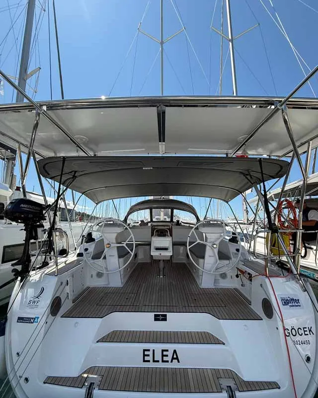 Cockpit of Elea, a Bavaria Cruiser 46 Style sailboat at Fethiye, Turkey