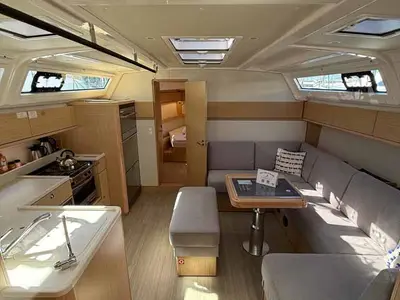 Salon of Elea, a Bavaria Cruiser 46 Style sailboat at Fethiye, Turkey