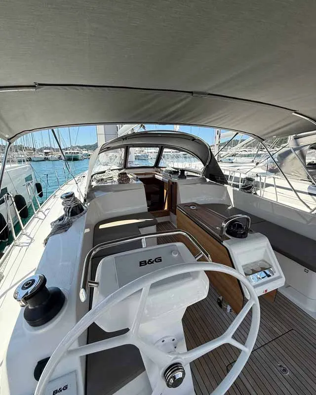 Cockpit of Elea, a Bavaria Cruiser 46 Style sailboat at Fethiye, Turkey