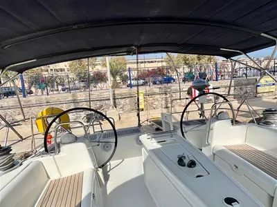 Cockpit of Maistra, a Beneteau Oceanis 54 sailboat at Lavreotiki Municipal Unit, Greece