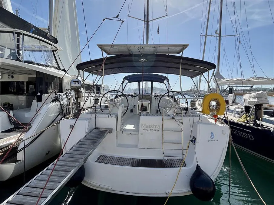 Exterior view of Maistra, a Beneteau Oceanis 54 sailboat at Lavreotiki Municipal Unit, Greece
