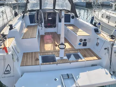 Deck of Major Tom, a Dufour 32 sailboat at Marseille, France