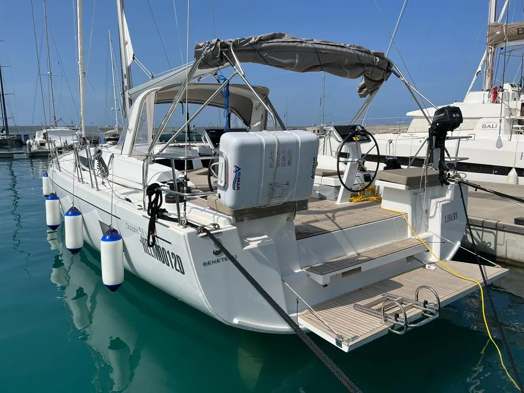 Exterior view of Libery, a Beneteau Oceanis 51.1 sailboat at Capo d'Orlando, Italy