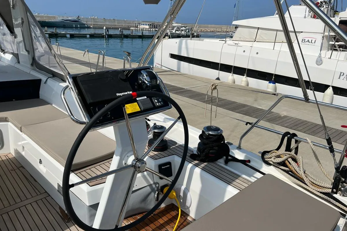 Cockpit of Libery, a Beneteau Oceanis 51.1 sailboat at Capo d'Orlando, Italy